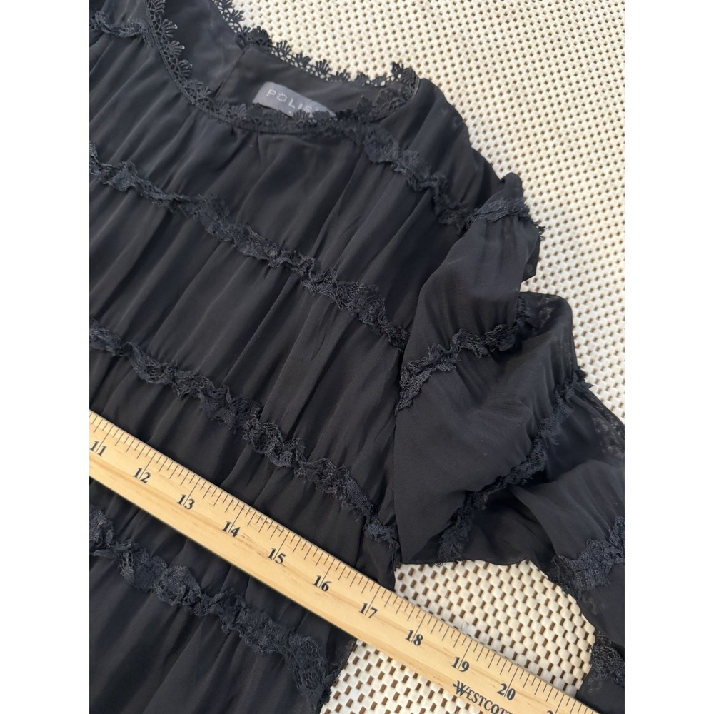 Elegant Black Chiffon Ruffle Top Blouse S/4/6 Career Cocktail Classy Old Money - Picture 11 of 14